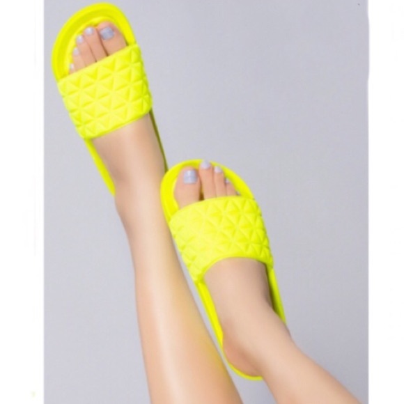 Neon Yellow Neoprene Slides - Picture 6 of 8